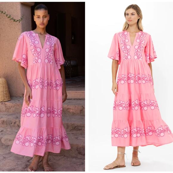 OLIPHANT Flirty V-Neck Maxi Dress Tangier Pink Sz XL NWT $398 {N41} - Picture 4 of 6